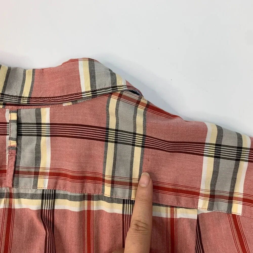 Banana Republic Soft Wash Shirt Men L Large Red Plaid Flip Cuff Cotton Button Up